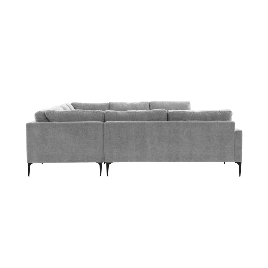American Home Furniture | TOV Furniture - Serena Gray Velvet U-Sectional with Black Legs
