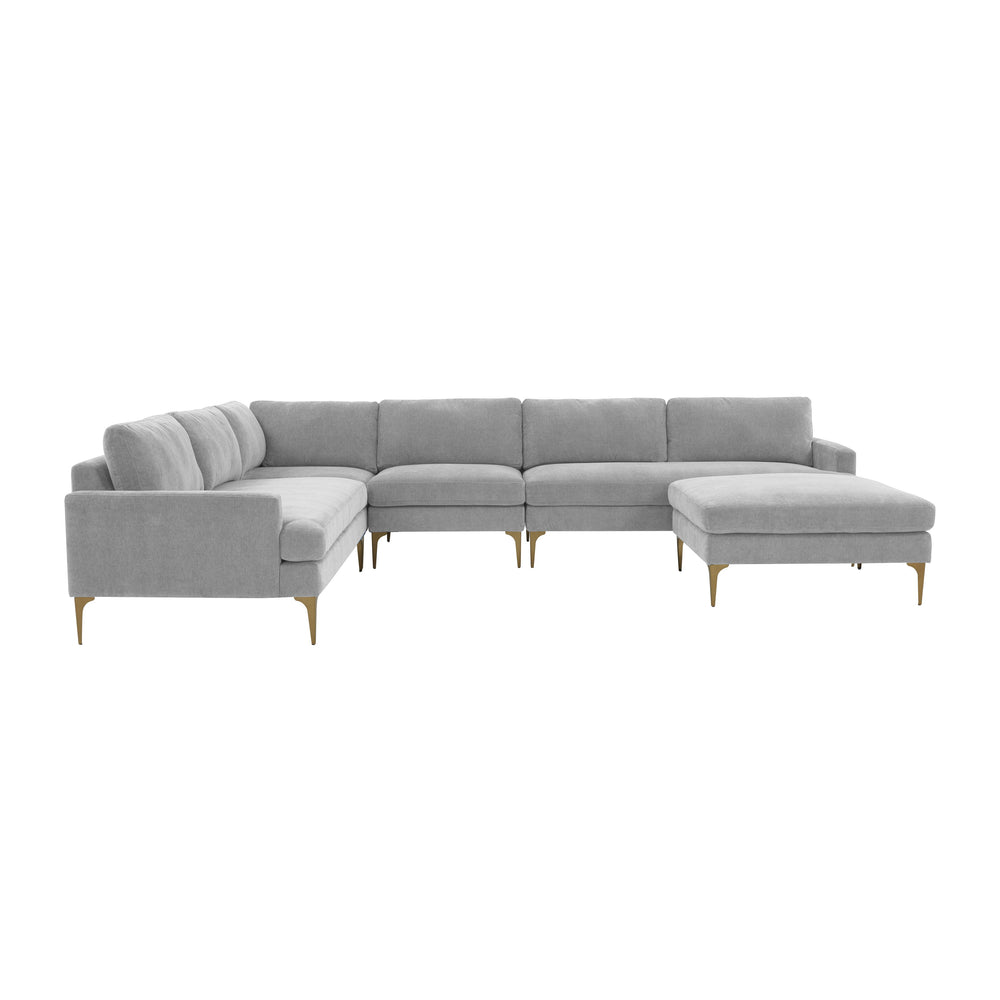 American Home Furniture | TOV Furniture - Serena Gray Velvet Large Chaise Sectional