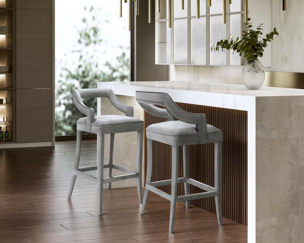 American Home Furniture | TOV Furniture - Tiffany Grey Velvet Counter Stool