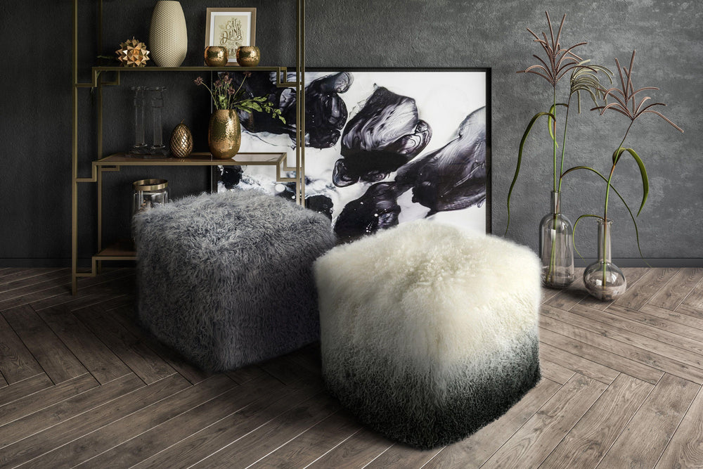 American Home Furniture | TOV Furniture - Tibetan Sheep White to Grey Pouf