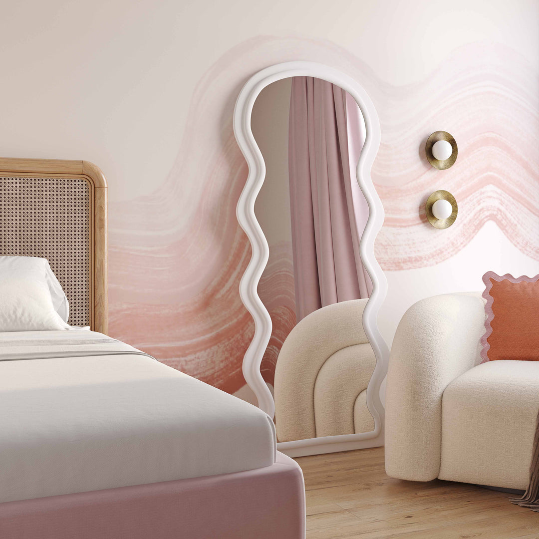 American Home Furniture | TOV Furniture - Rhodes Cream Velvet 70" Floor Mirror