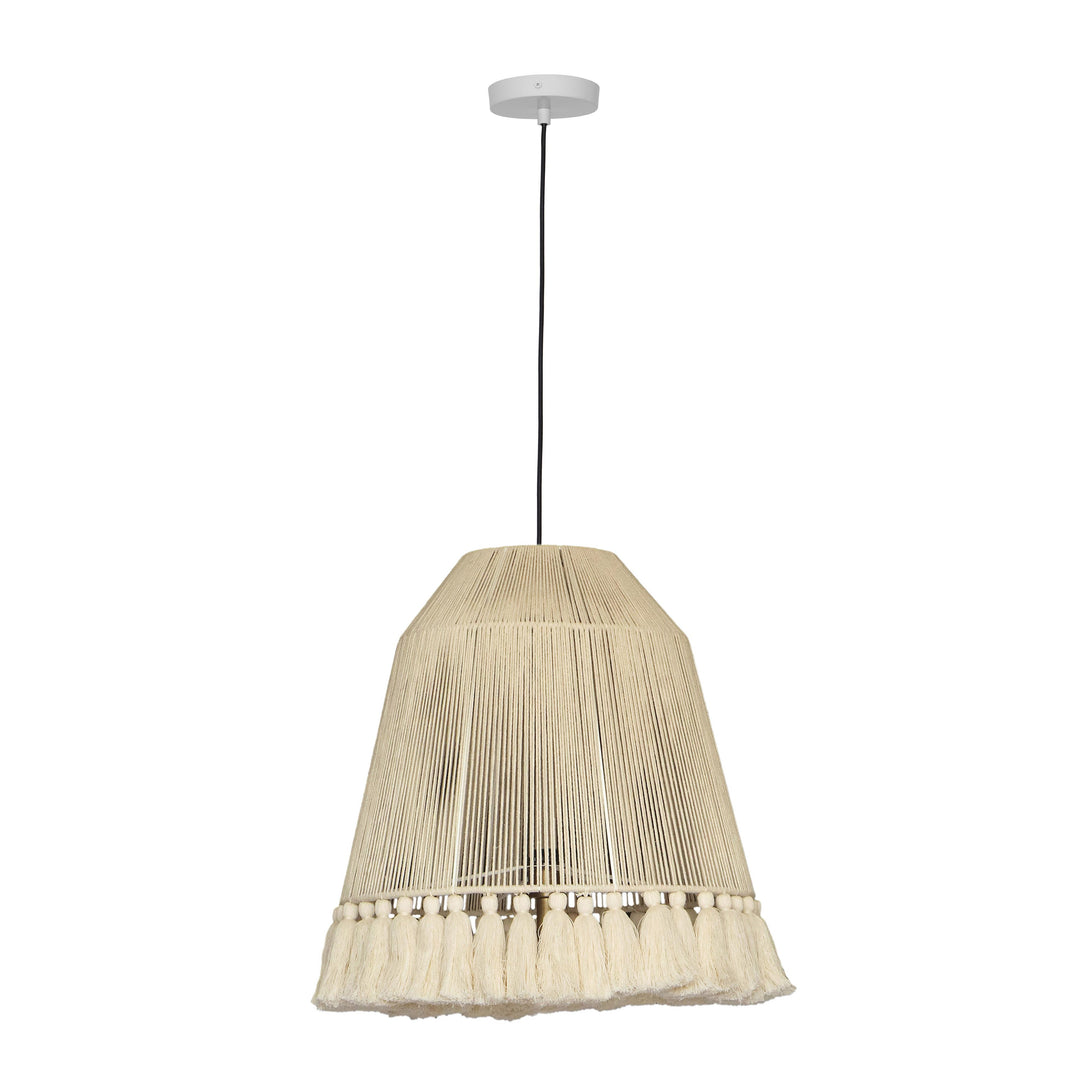 American Home Furniture | TOV Furniture - Helen White Cotton Tasseled Pendant Lamp