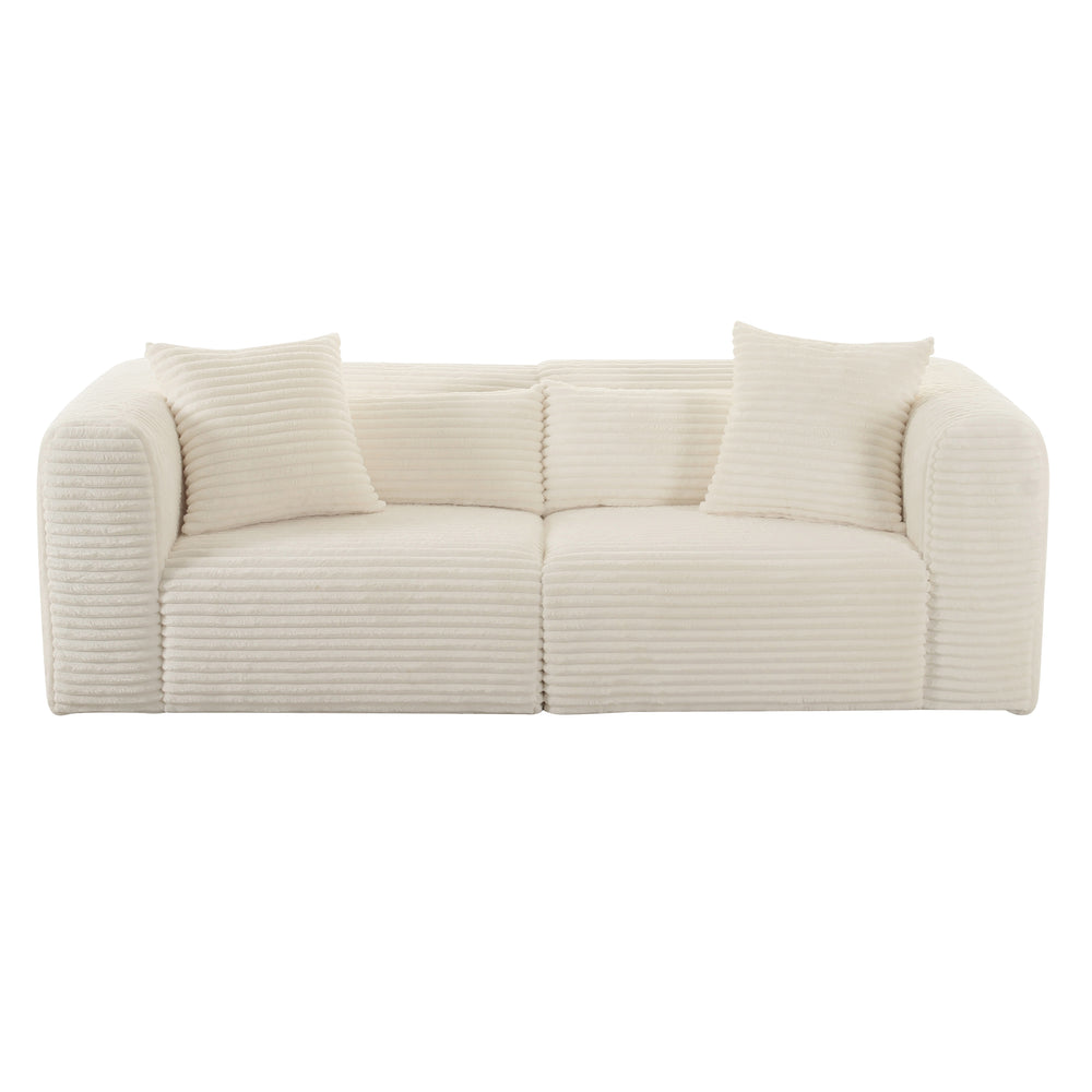American Home Furniture | TOV Furniture - Tarra Fluffy Oversized Cream Corduroy Modular Loveseat