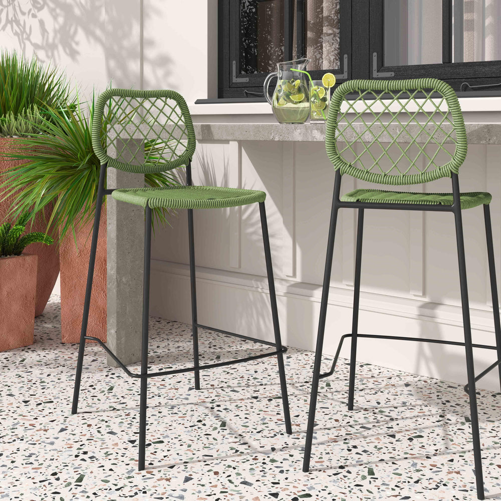American Home Furniture | TOV Furniture - Lucy Green Dyed Cord Outdoor Counter Stool