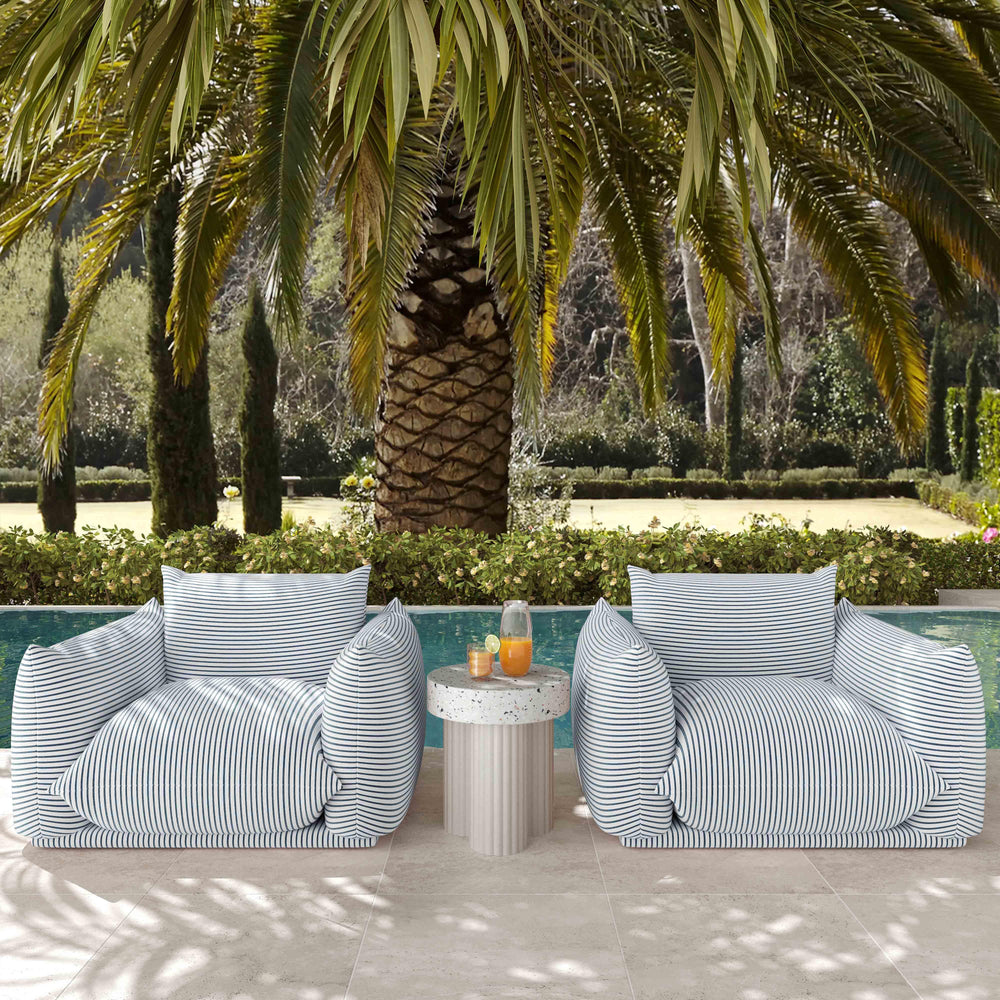 American Home Furniture | TOV Furniture - Saint Tropez Pearl and Blue Striped Stuffed Outdoor Armchair