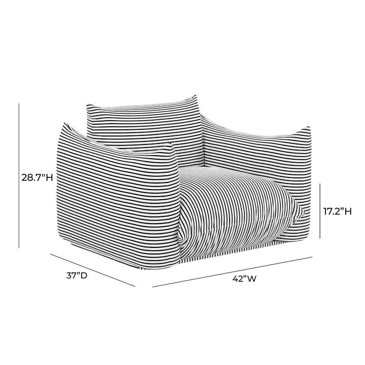 American Home Furniture | TOV Furniture - Saint Tropez Pearl and Black Striped Stuffed Outdoor Armchair