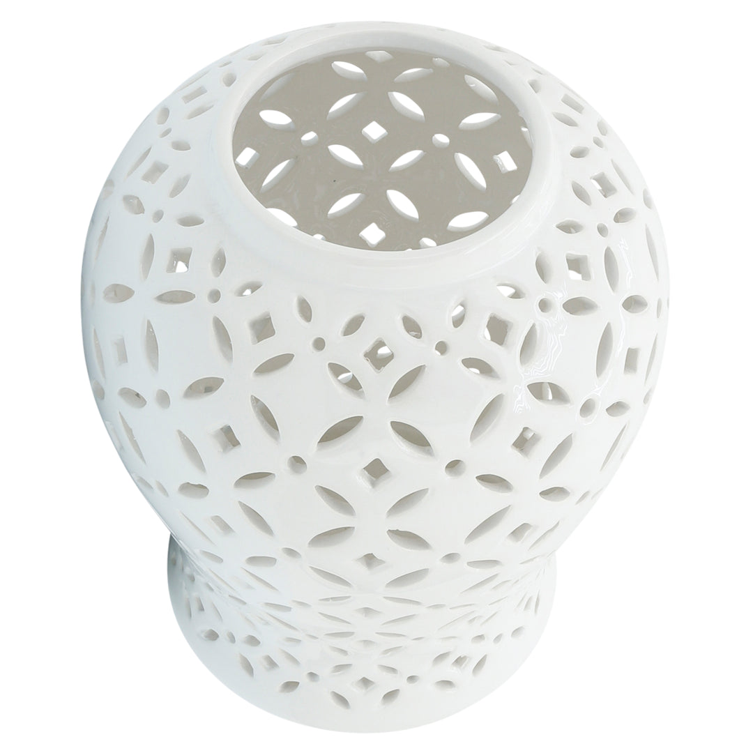 18" Cut-out Daisies Temple Jar, White-AmericanHomeFurniture