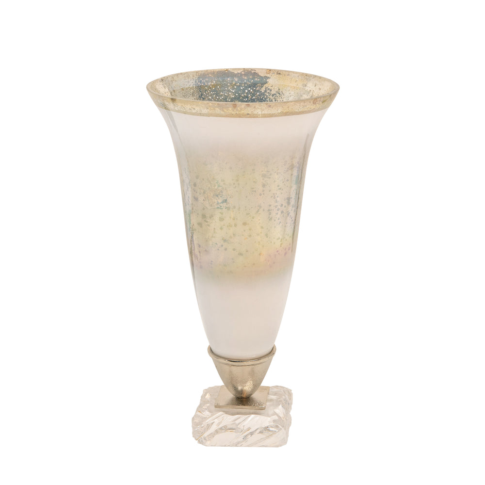 15"h Glass Vase W/ Acrylic Base, Silver-AmericanHomeFurniture