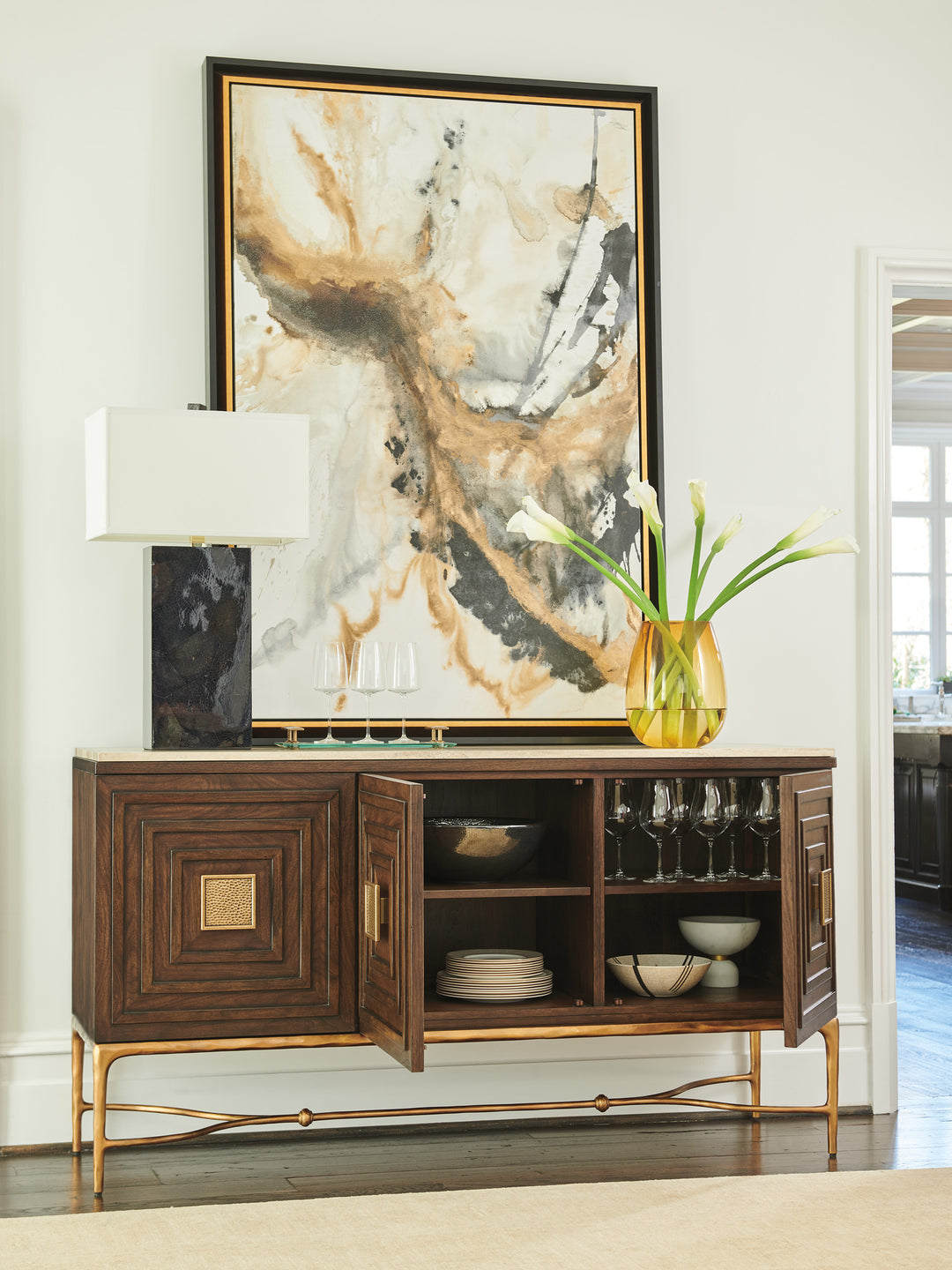 American Home Furniture | Lexington  - Silverado Tiburon Sideboard With Stone Top