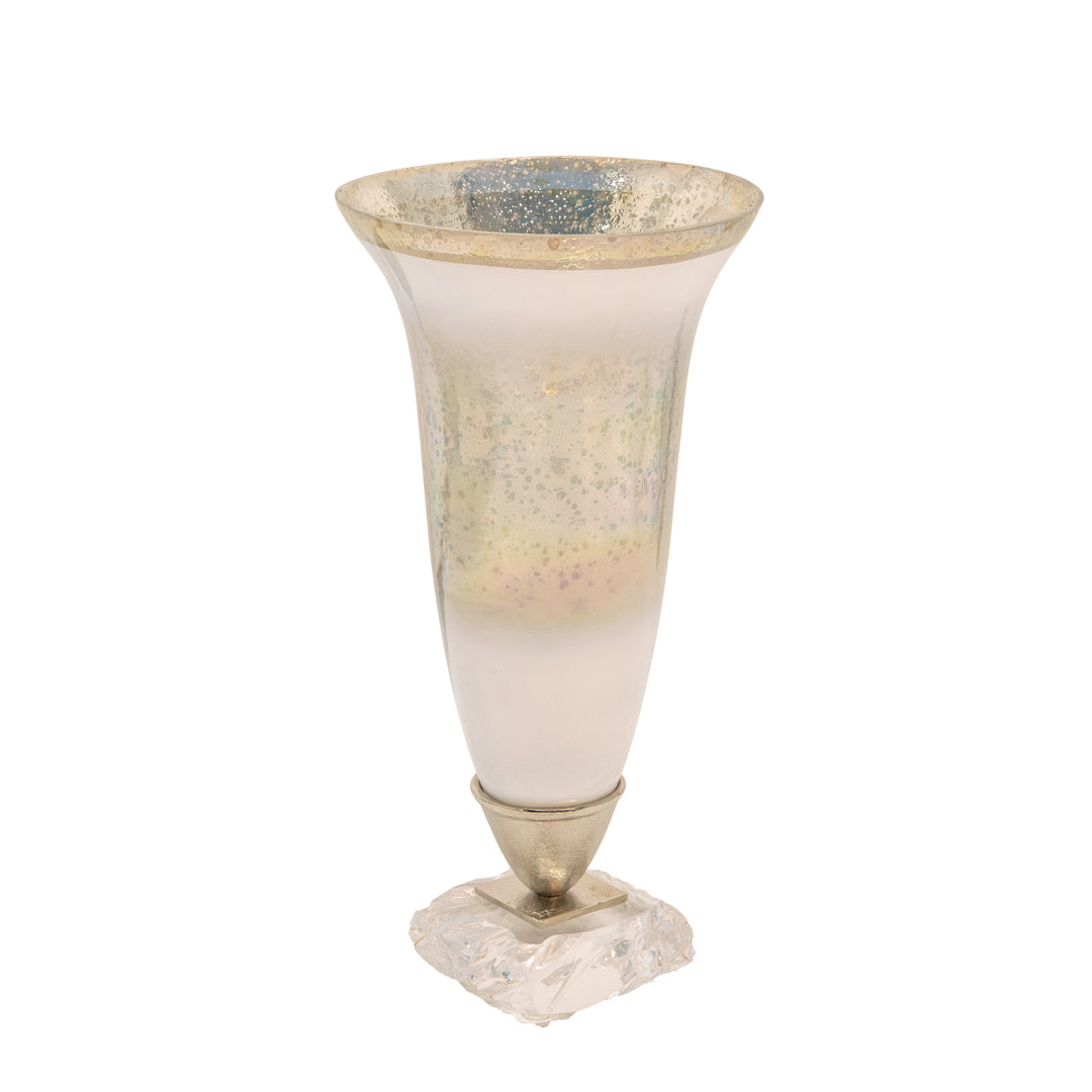 15"h Glass Vase W/ Acrylic Base, Silver-AmericanHomeFurniture