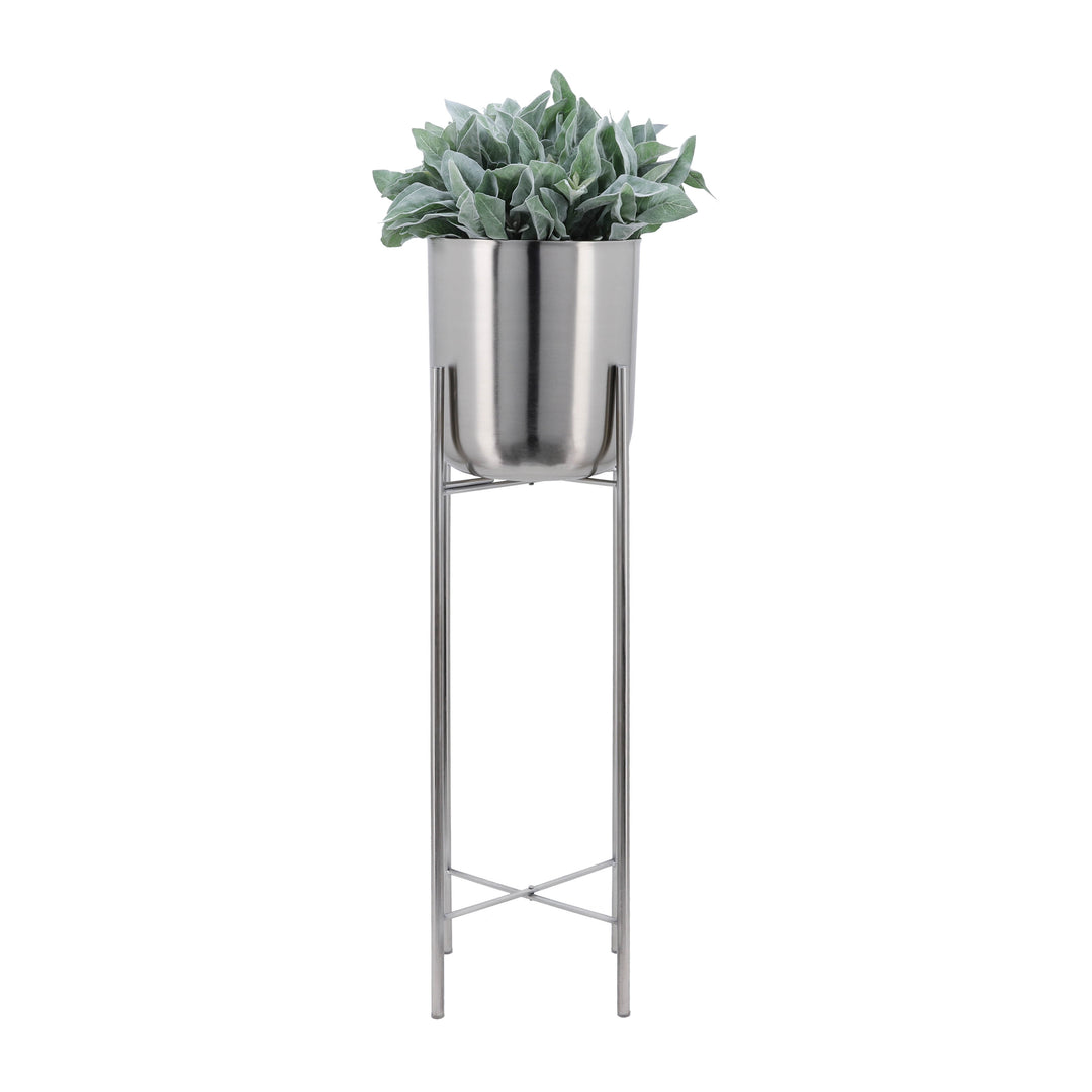 S/3 Metal Planters On Stand 40/30/20"h, Silver/sil