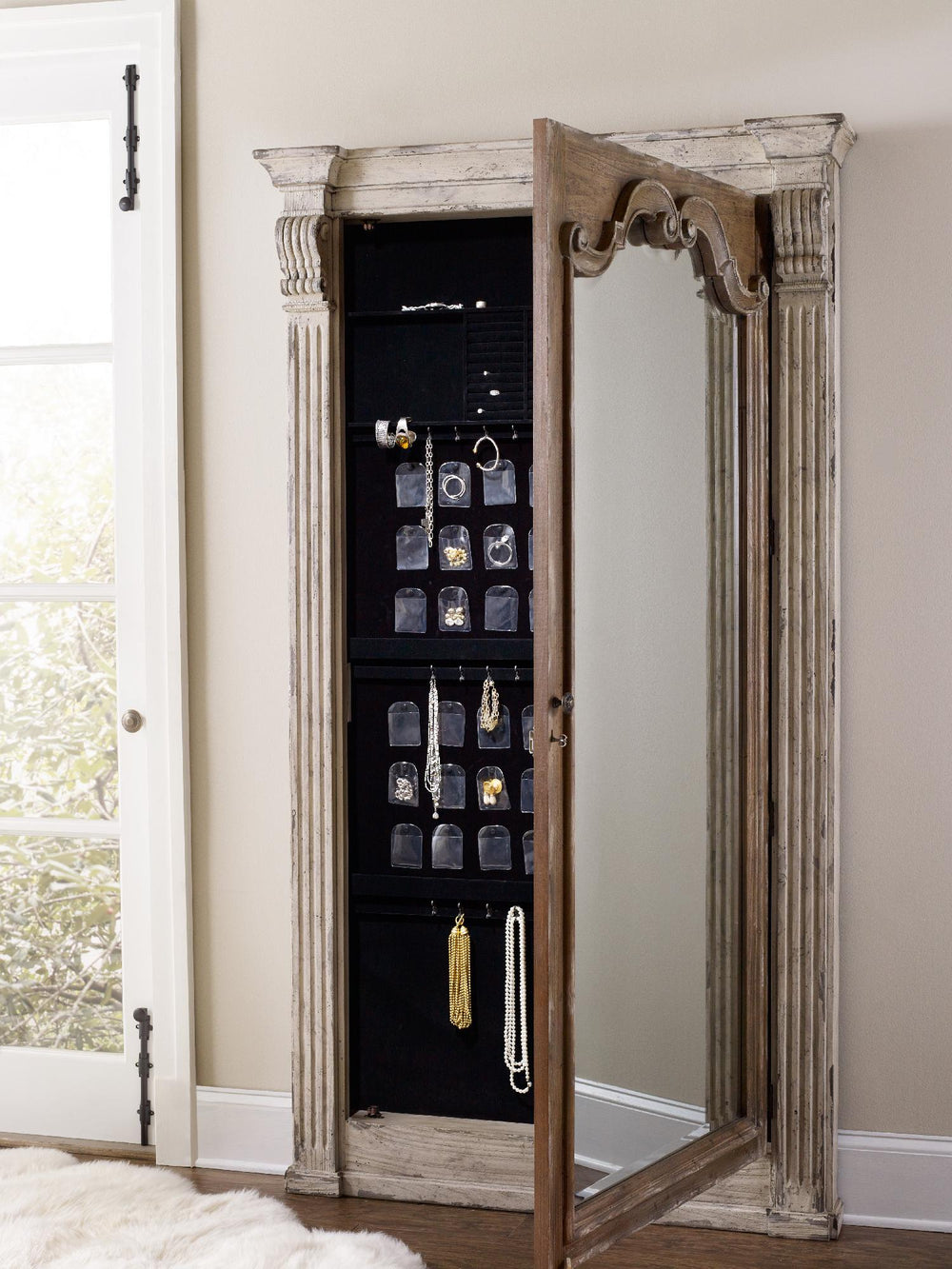 American Home Furniture | Hooker Furniture - Chatelet Floor Mirror withJewelry Armoire Storage