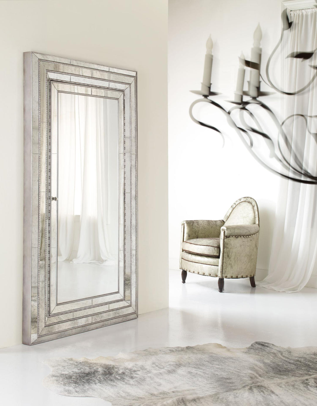 American Home Furniture | Hooker Furniture - Melange Glamour Floor Mirror withJewelry Armoire Storage