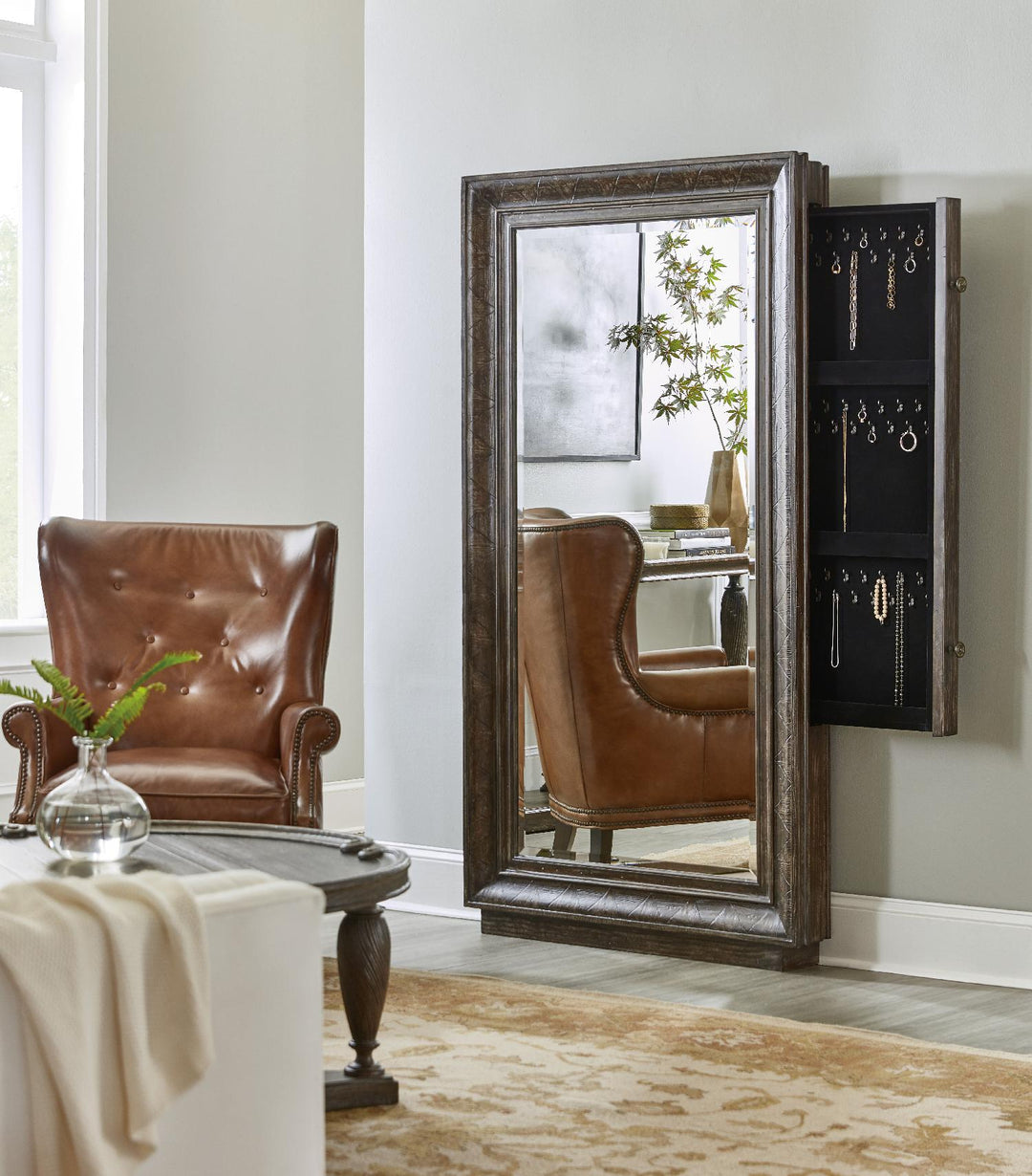 American Home Furniture | Hooker Furniture - Traditions Floor Mirror withhidden jewelry storage