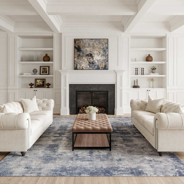 Area rug in a living room showing proper size and placement