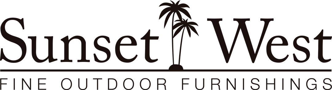 Sunset West outdoor furniture collection featuring patio dining table set, aluminum outdoor chairs, and outdoor chaise lounge.