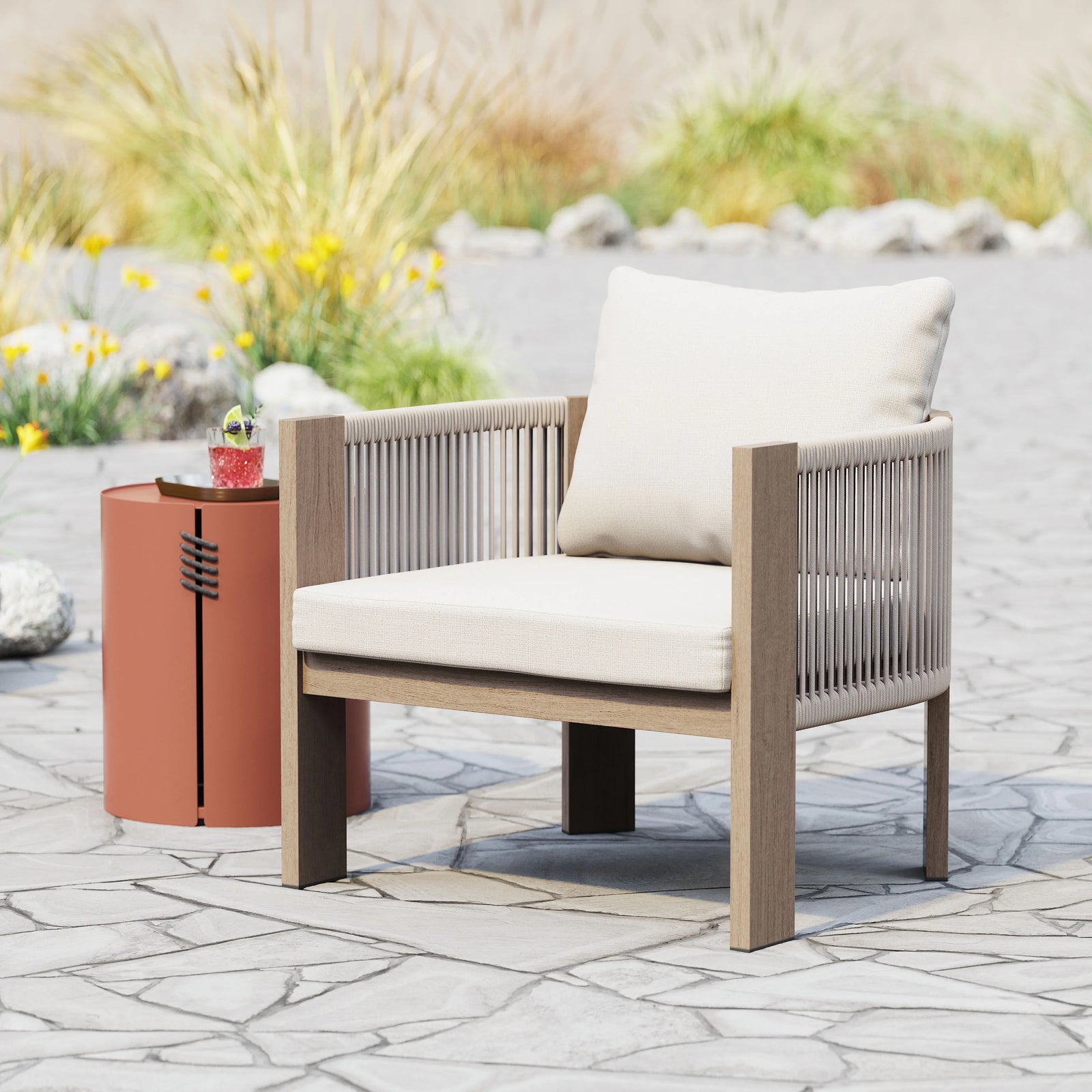 Zuo Rebel Accent Chair Beige OUTDOOR CHAISE LOUNGES