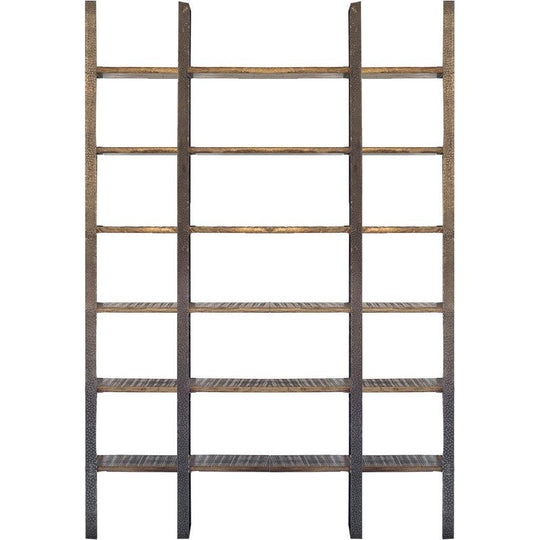 Mercana Taunton I 80L x  10.5W x 90H Brown Wood and Black Iron Six Shelving Unit BOOKCASES + SHELVES