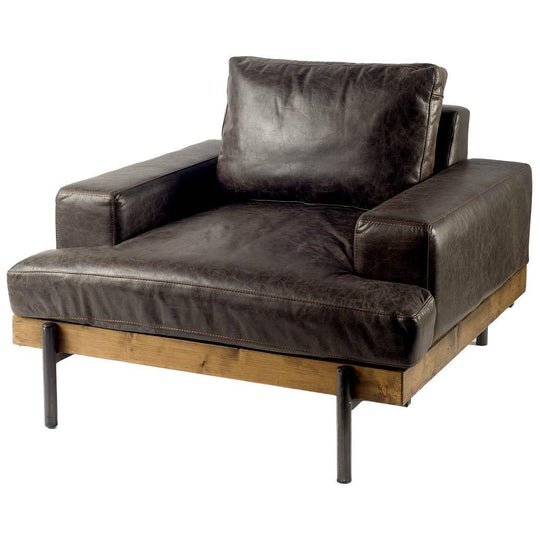 Mercana Colburne I Brown Leather Body Wood/Iron Frame Club Chair ACCENT + LOUNGE CHAIRS