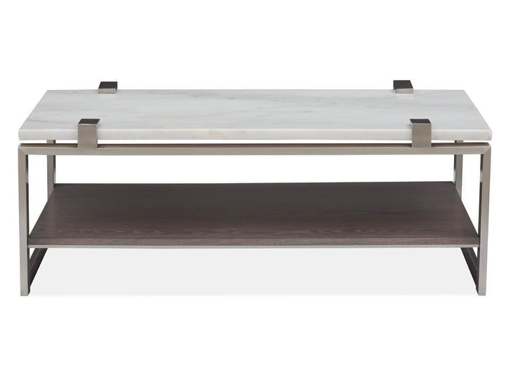 Paradox Pearl White And Roasted Almond And Brushed Platinum Rectangular Cocktail Table - T4852-43