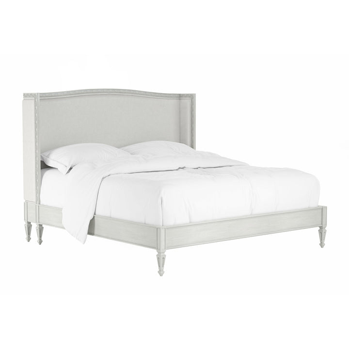 White Antisolar Upholstered Shelter King Bed - Jonathan Charles - AmericanHomeFurniture