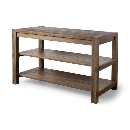 Mercana Emeril Brown Solid Wood Two-Tier Smooth Counter Top Kitchen Island BAR + BAR CARTS