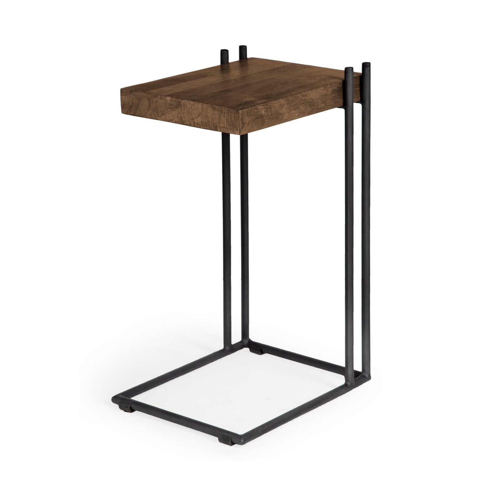Mercana Maddox 16L x 13.5W x 27H Medium Brown Wood w/ Black Metal C-shaped End/Side Table ACCENT TABLES