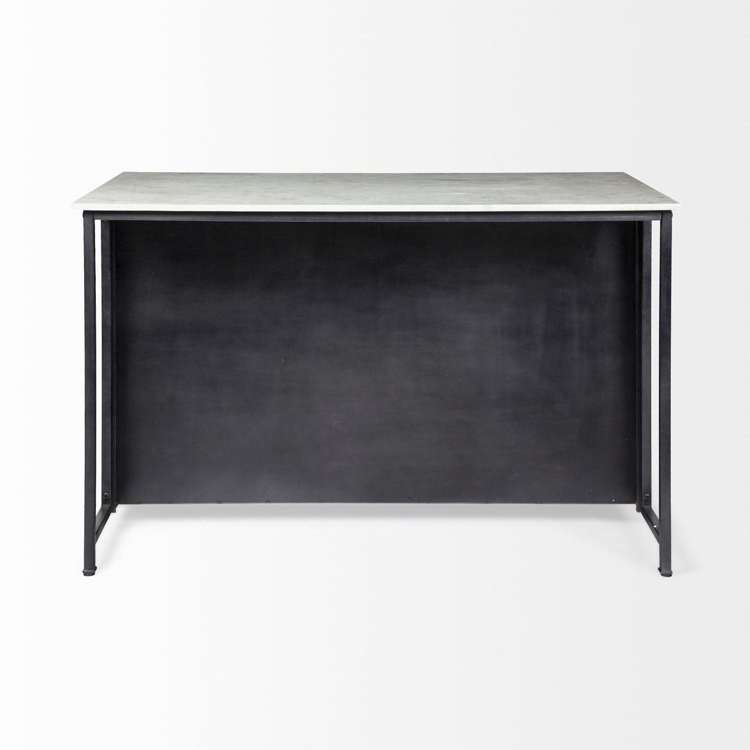 Mercana Fieri Solid Iron Black Body White Marble Top Four Drawer Kitchen Island BAR + BAR CARTS