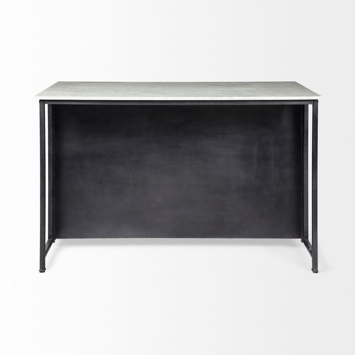 Mercana Fieri Solid Iron Black Body White Marble Top Four Drawer Kitchen Island BAR + BAR CARTS