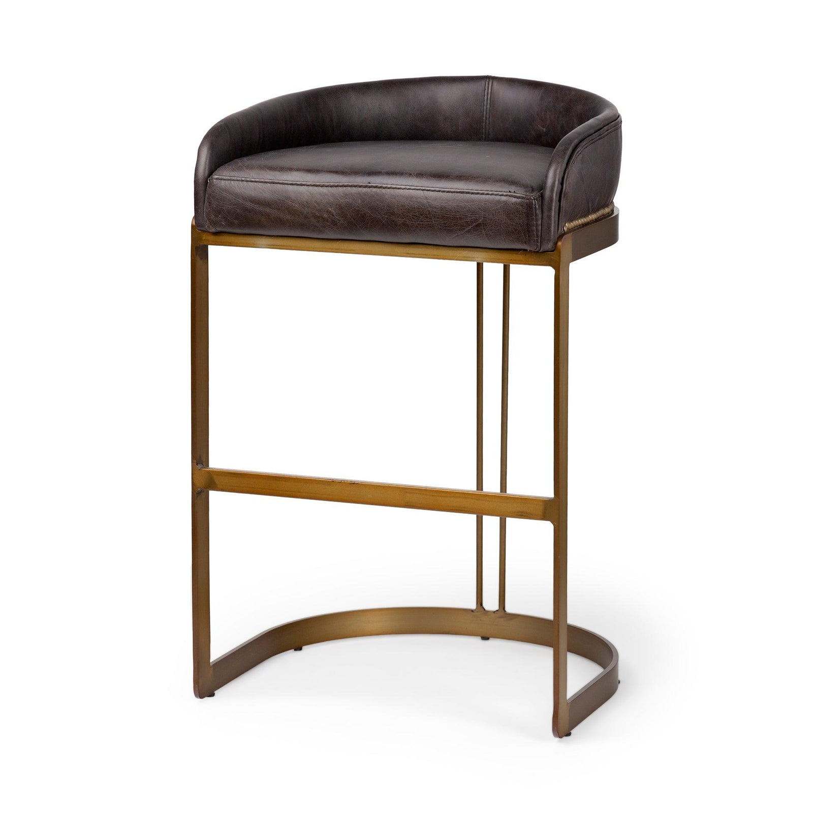 Mercana Hollyfield II Black Leather Seat Gold Metal Base Bar Stool BAR STOOLS + COUNTER STOOLS