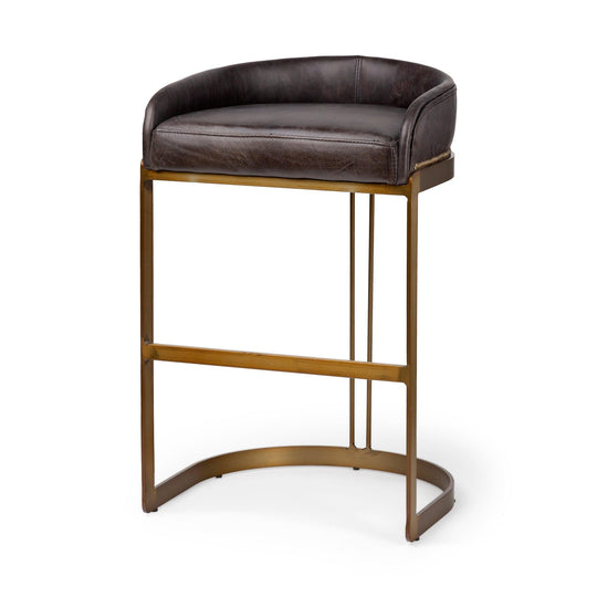Mercana Hollyfield II Black Leather Seat Gold Metal Base Bar Stool BAR STOOLS + COUNTER STOOLS