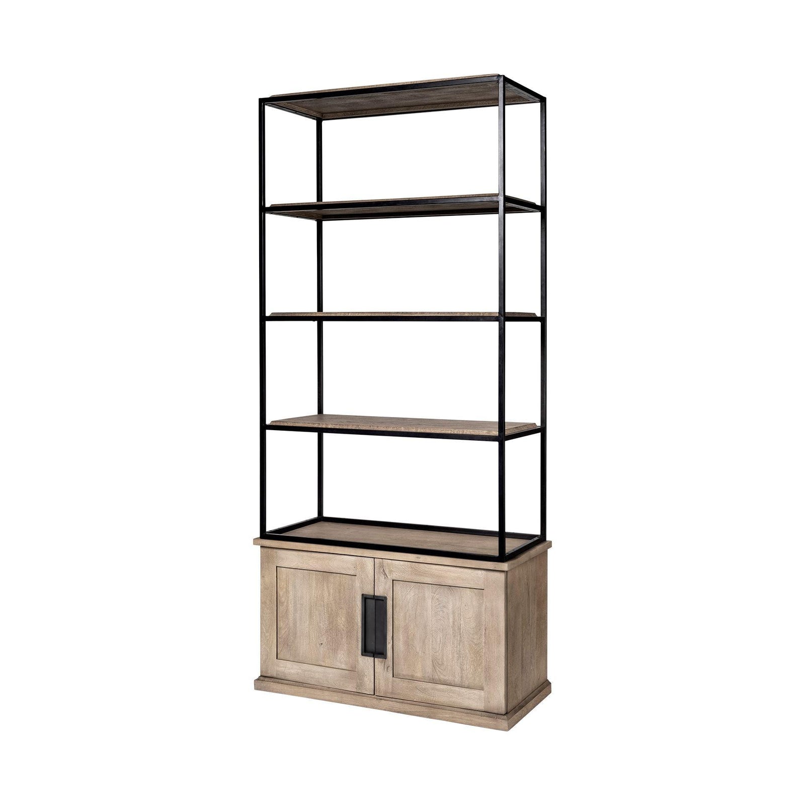 Mercana Braxton II Light Brown Wood and Iron Three Shelf Shelving Unit BOOKCASES + SHELVES