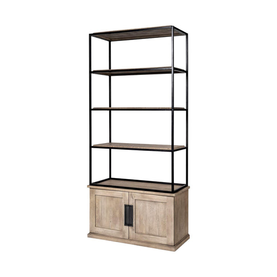 Mercana Braxton II Light Brown Wood and Iron Three Shelf Shelving Unit BOOKCASES + SHELVES