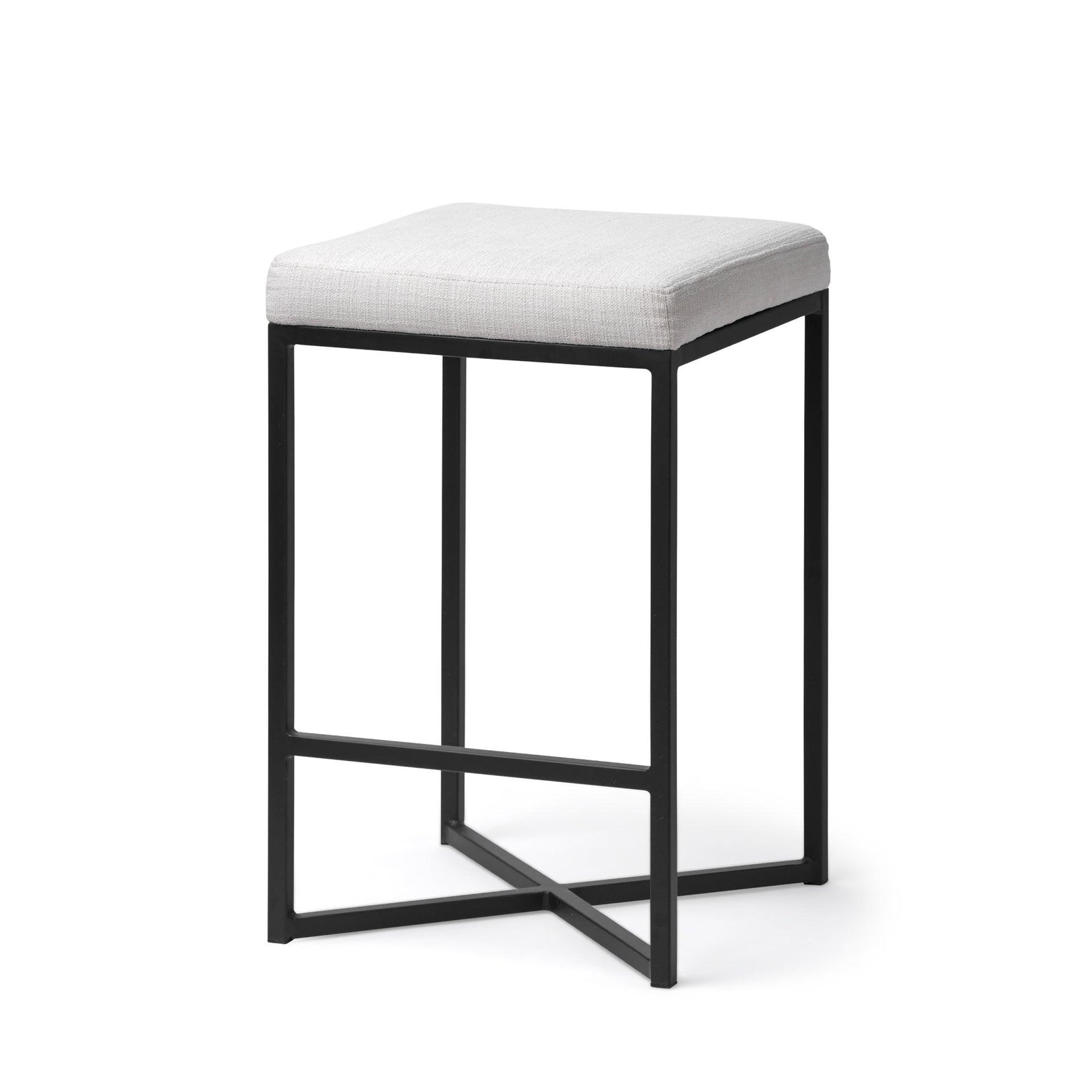 Mercana Frodo 26" Seat Height White Fabric Seat Black Metal Base Stool BAR STOOLS + COUNTER STOOLS