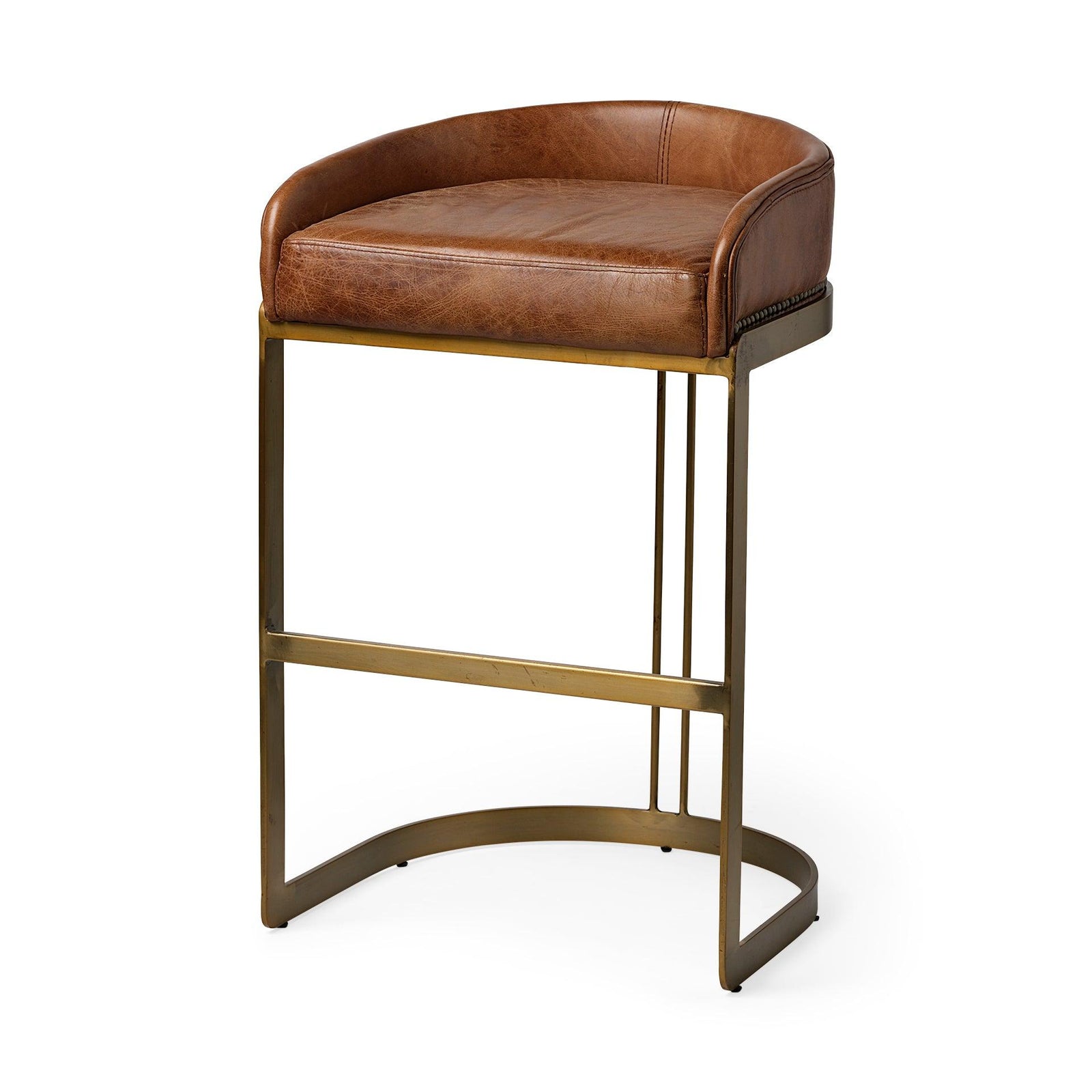 Mercana Hollyfield II Brown Leather Seat Gold Metal Base Bar Stool BAR STOOLS + COUNTER STOOLS
