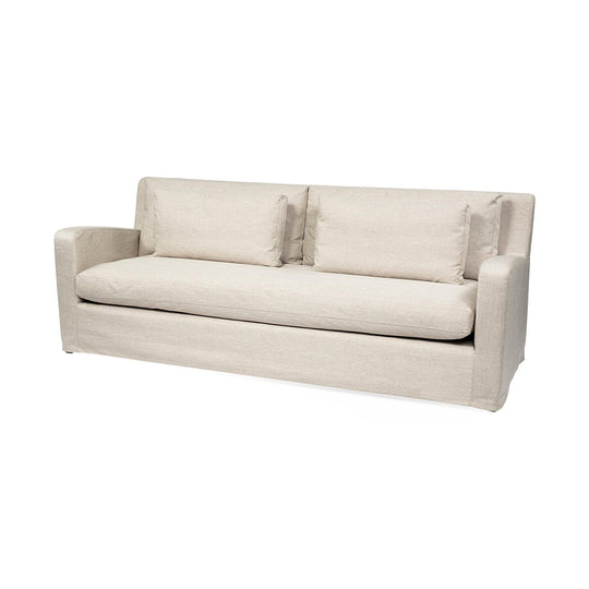 Mercana Denly II Beige Slipcover Three Seater Sofa SOFAS + SECTIONALS
