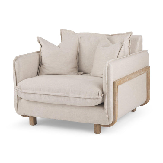 Mercana Roy II Beige Upholstered and Brown Wood Frame Arm Chair ACCENT + LOUNGE CHAIRS