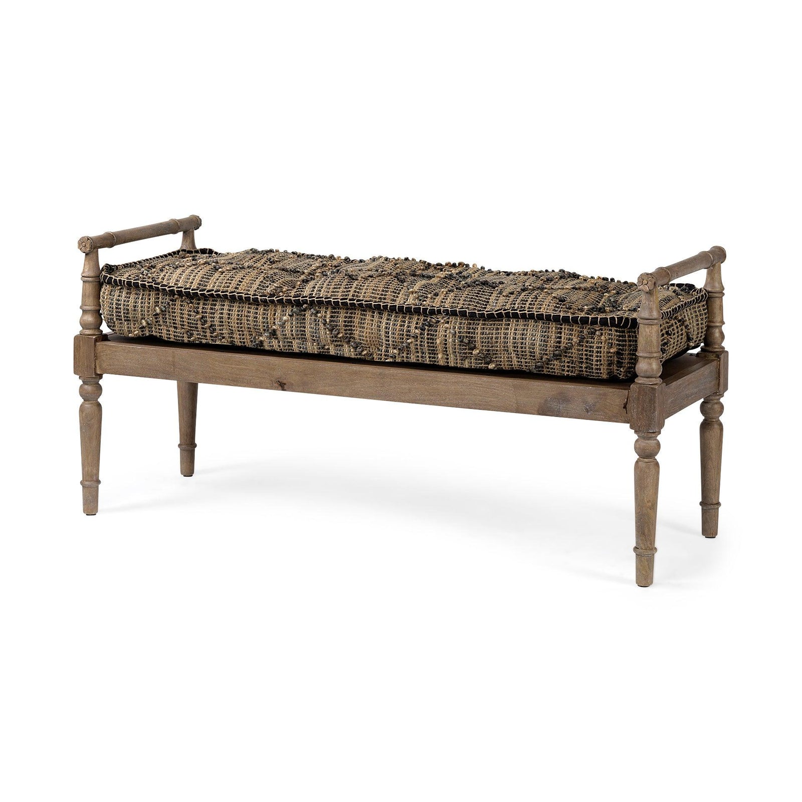 Mercana Fullerton II 57L x 21W Jute Patterned Top W/Brown Wood Base Accent Bench BENCHES
