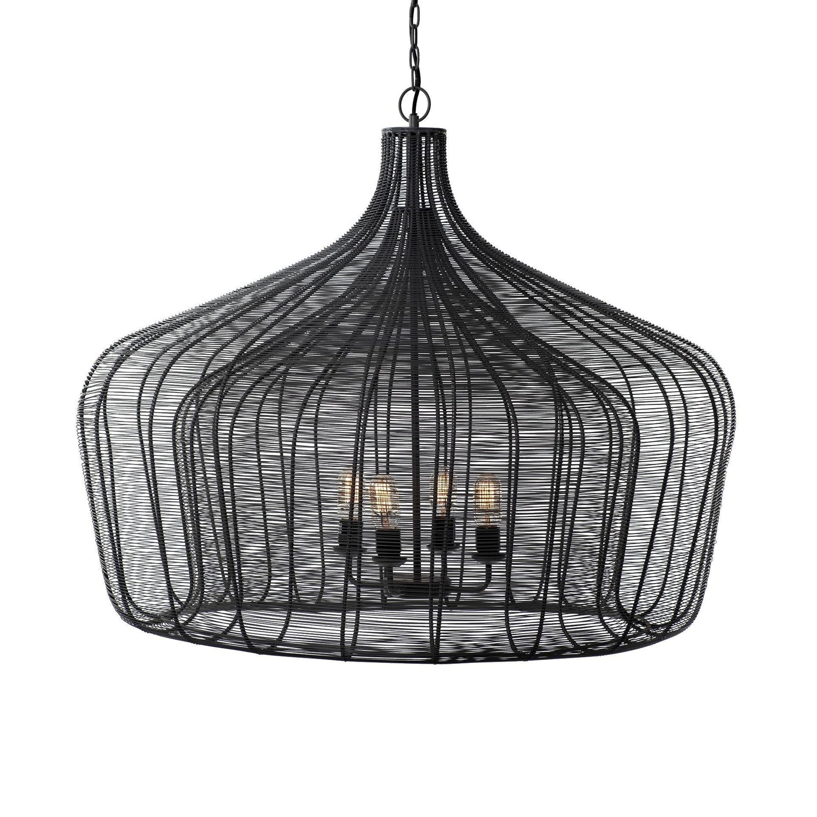 Mercana Camila (40"x31") Black Metal Mesh-Style Four Bulb Chandelier CHANDELIERS