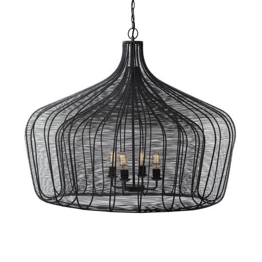 Mercana Camila (40"x31") Black Metal Mesh-Style Four Bulb Chandelier CHANDELIERS