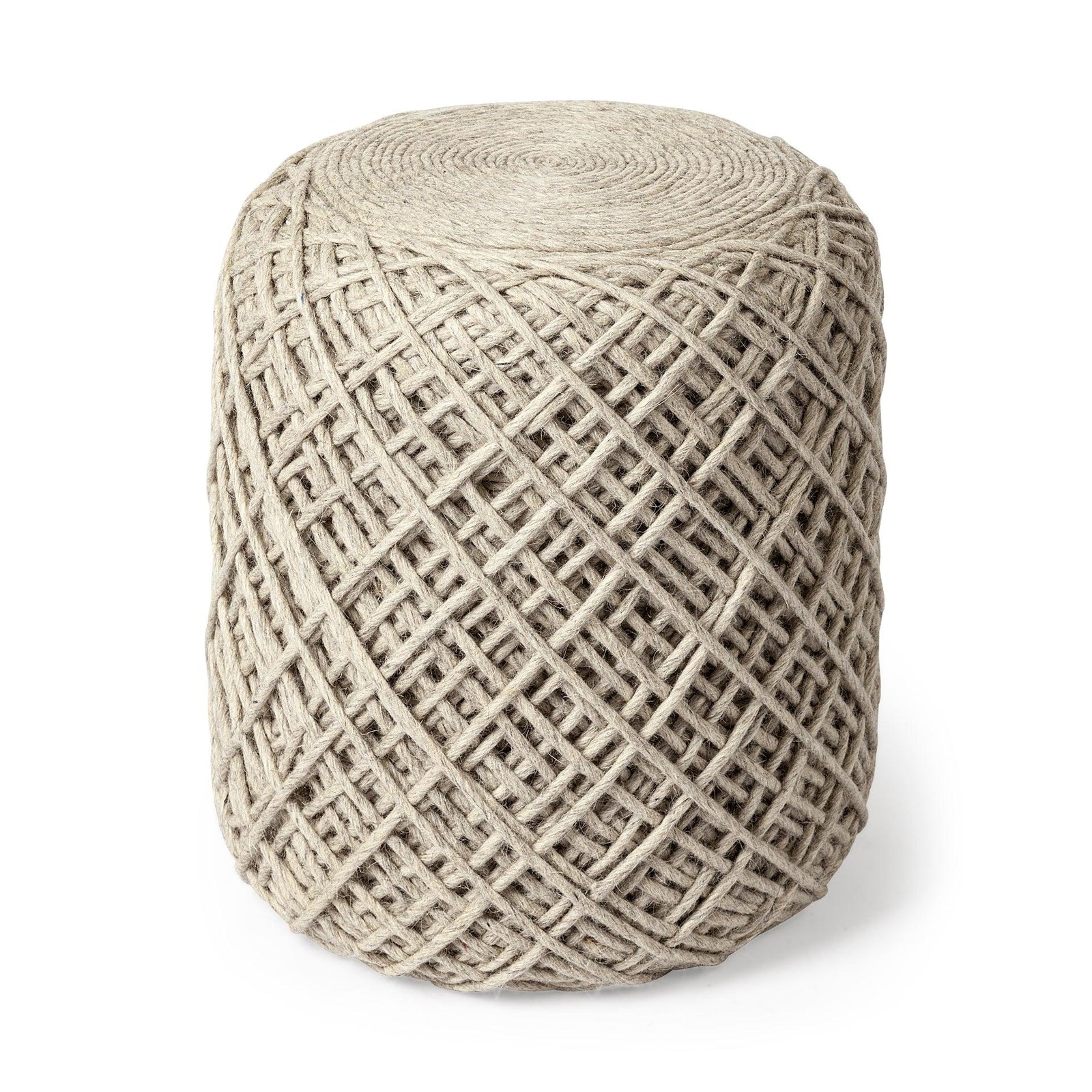 Mercana Allium Oatmeal Handwoven Wool Cylindrical Pouf OTTOMANS, POUFS, + STOOLS