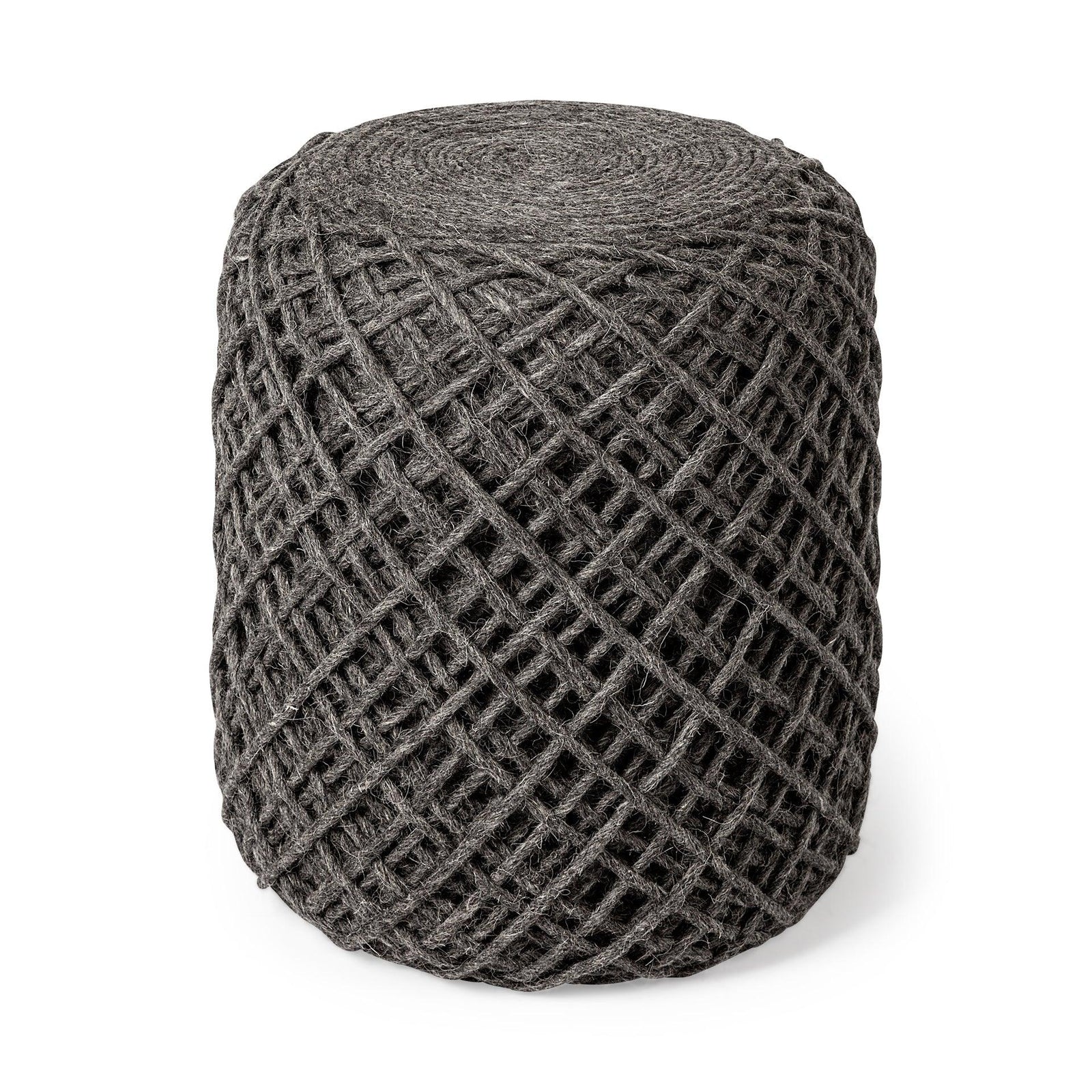 Mercana Allium Dark Gray Handwoven Wool Cylindrical Pouf OTTOMANS, POUFS, + STOOLS