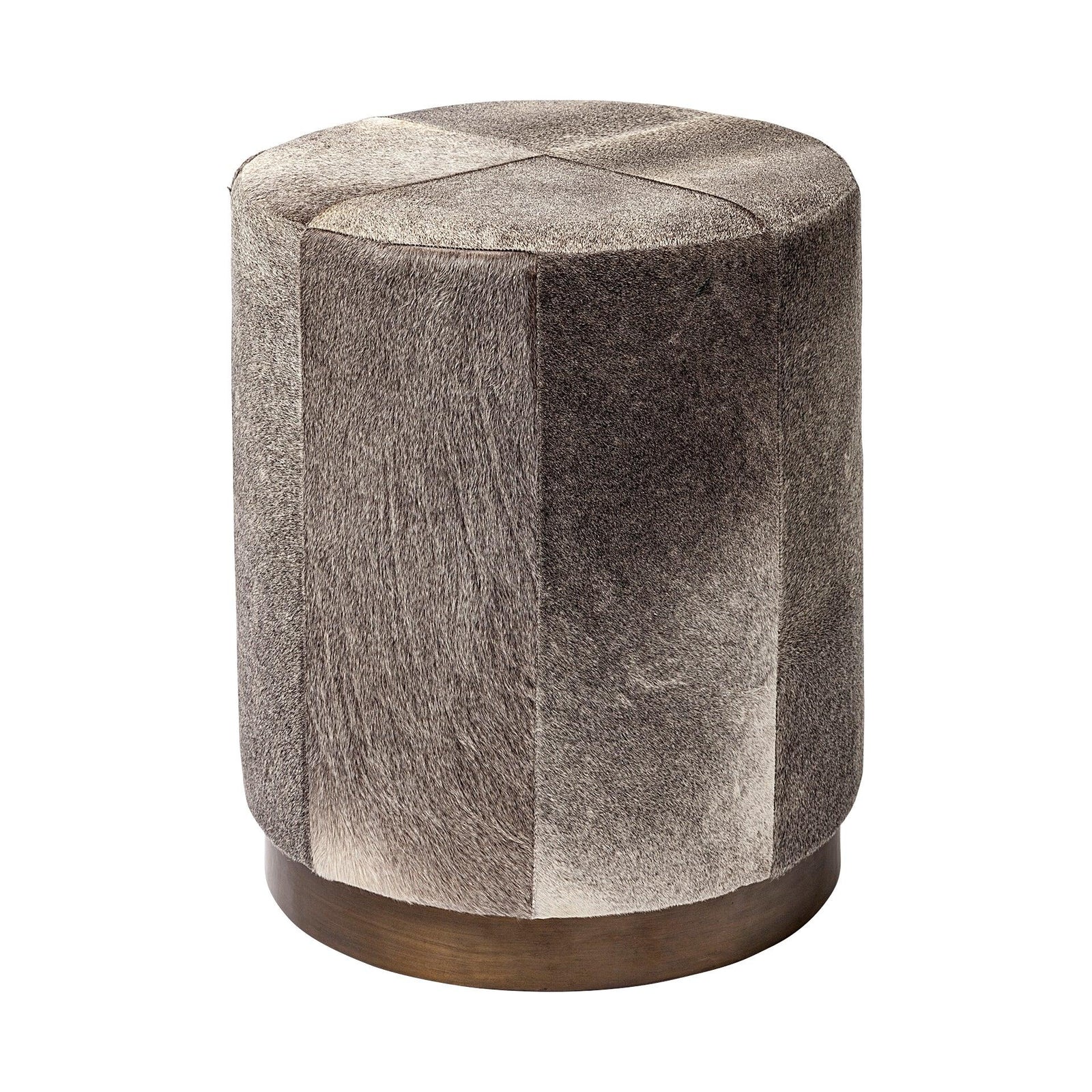 Mercana Zahavi I 23"H grey-toned hair-on-hide ottoman OTTOMANS, POUFS, + STOOLS