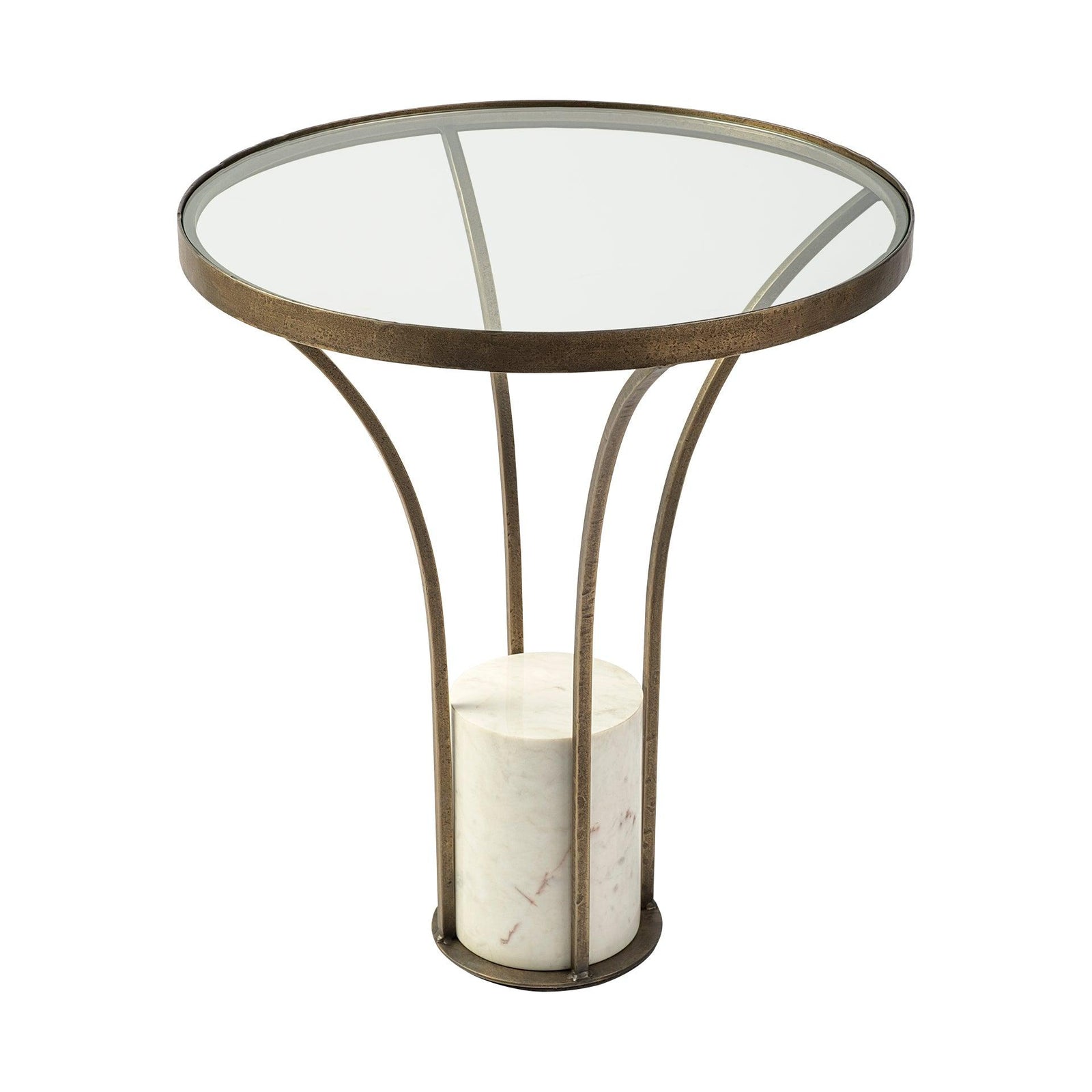 Mercana Jacinta II 21" Round Glass Top Metal and Marble Pedestal End/Side Table ACCENT TABLES