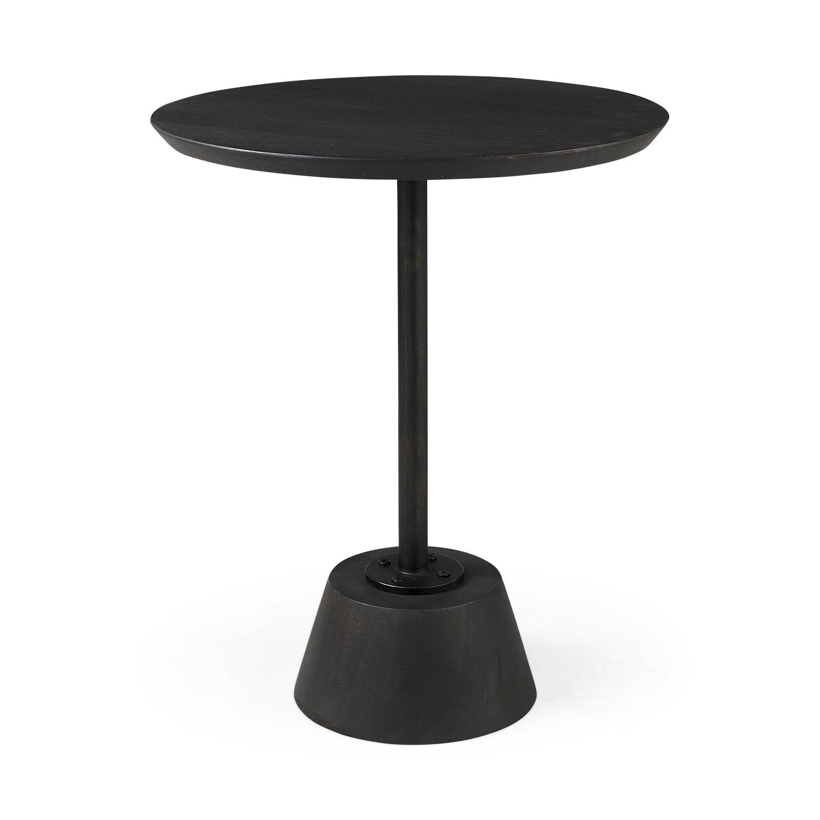 Mercana Maxwell 20" Round Dark Brown Wood w/ Black Metal Pedestal Side Table ACCENT TABLES