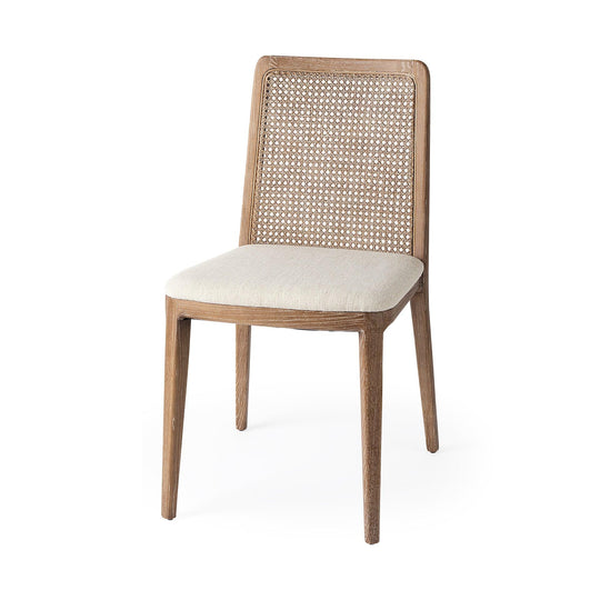 Mercana Clara Light Brown Wood W/ Cream Fabric Seat and Cane Back Armless Dining Chair - Set of 2 DINING CHAIRS
