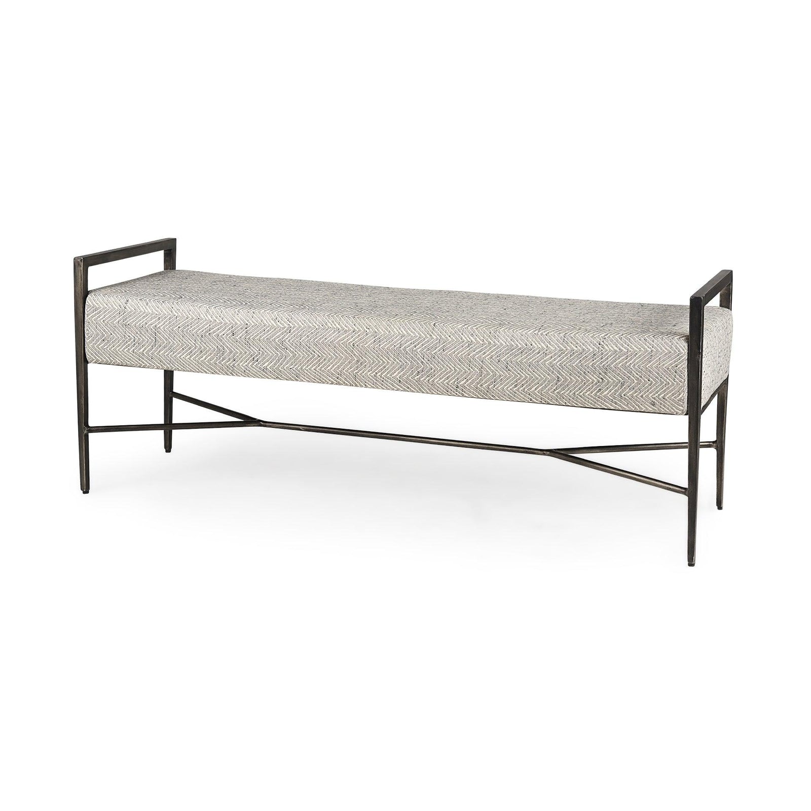 Mercana Charlotte  55.0L Gray Herringbone Fabric Seat w/ Antique Nickel Metal Frame Bench BENCHES