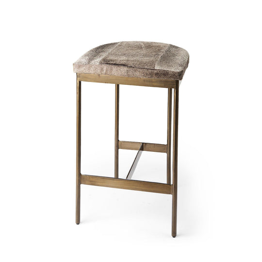 Mercana Millie 16.75 X 17.75 X 26.25 Hair-on-hide Seat W/ Gold Metal Frame Counter Stool BAR STOOLS + COUNTER STOOLS