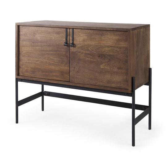 Mercana Glenn 38L x 16W x 30H Dark Brown Wood w/ Black Iron Frame, 2 Door Accent Cabinet CABINETS