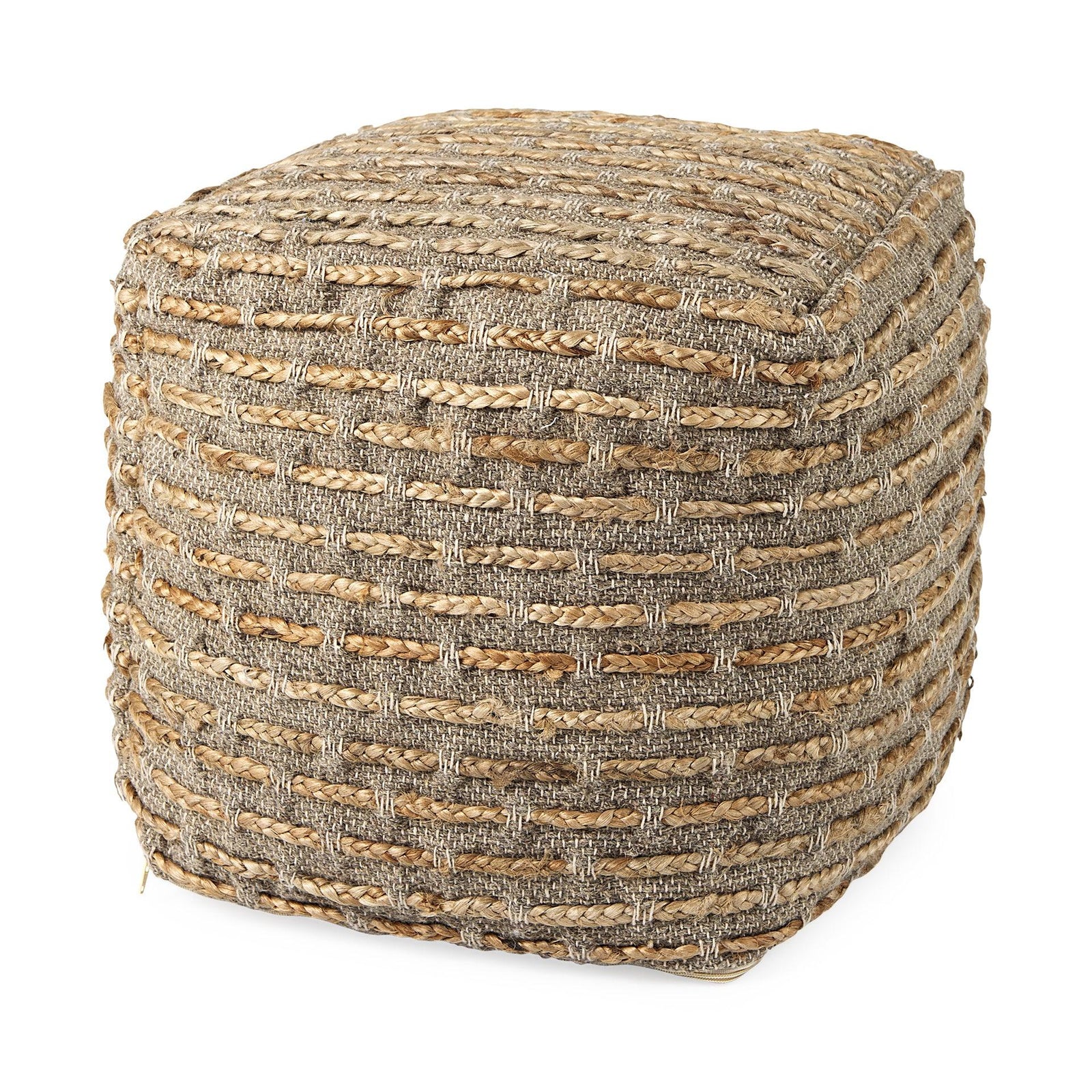 Binita 16.0L x 16.0W x 16.0H Gray/Brown Hemp Wool and Cotton Pouf - AmericanHomeFurniture